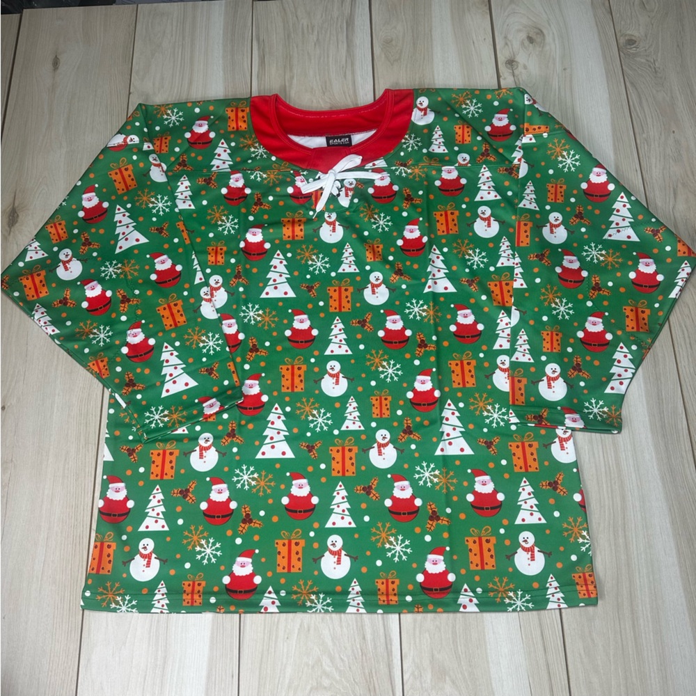 Christmas sublimation practice hockey jersey jacket, Santa & snow for men Size L